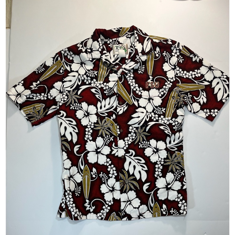 VTG FSU Florida State University Seminoles Hawaiian Shirt Floral Surfboard‎ Mens